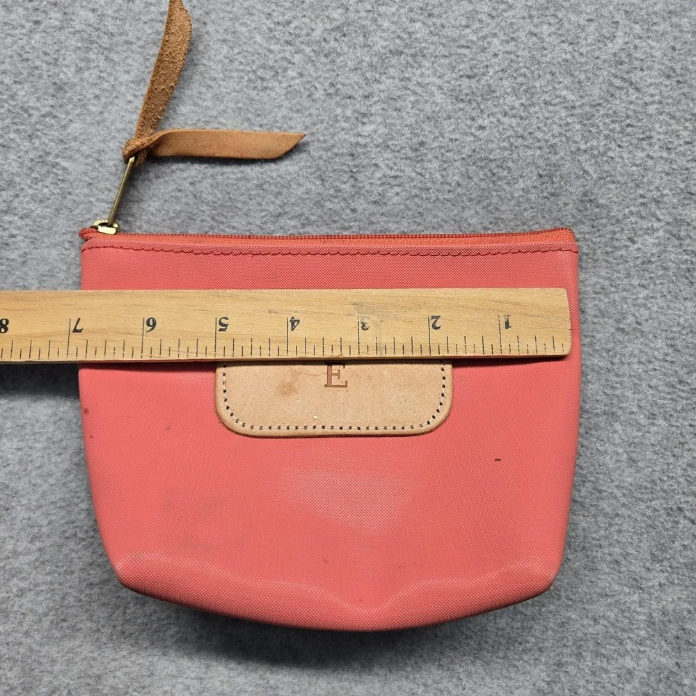 Jon Hart Clutch Womens Small Pink Canvas Leather Zip Cosmetic Pouch Monogram E